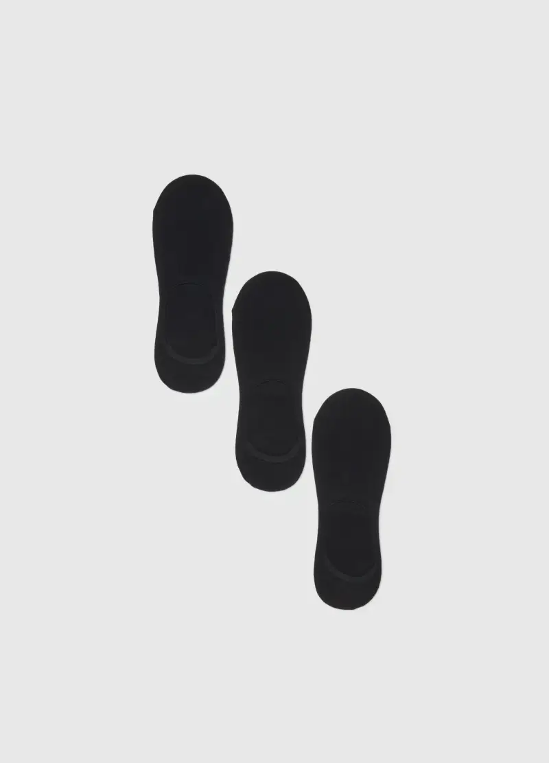 Tripack Calzini Invisibili Neri In Misto Cotone Regular Fit, Donna, Nero