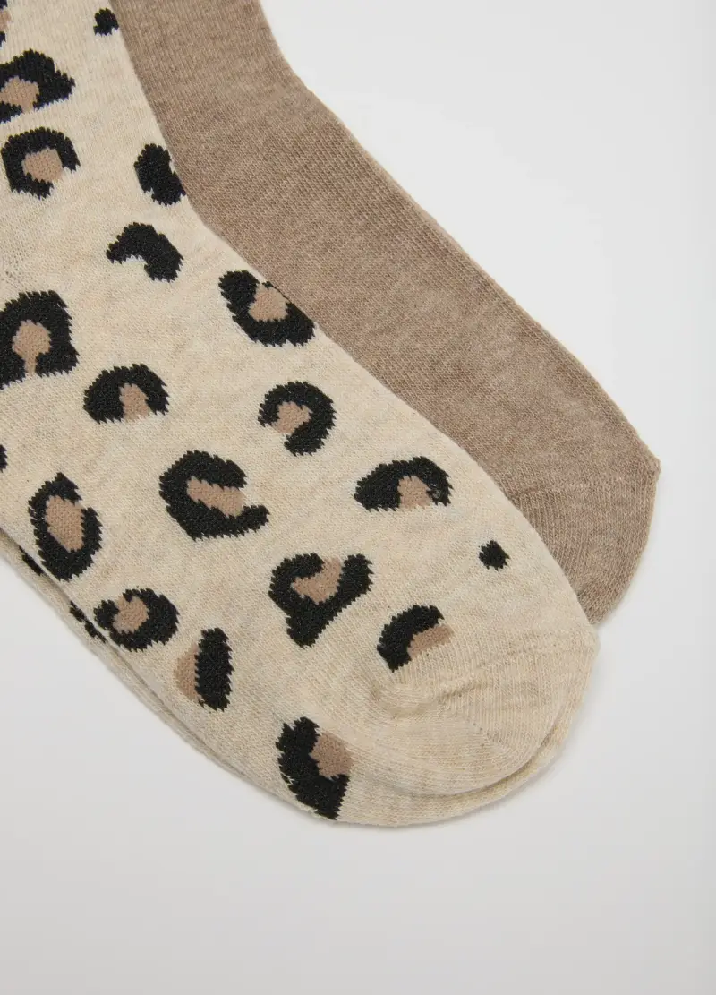 Tripack Calzini Multicolor Animalier E Tinta Unita, Donna, Beige miniatura 3