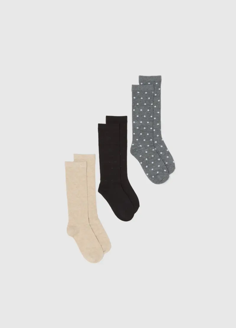 Tripack Calzini Multicolor Lunghi In Cotone, Donna, Nero