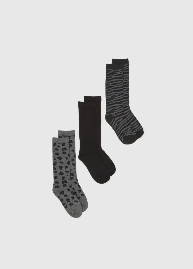 Tripack Calzini Multicolor Medio Lunghi In Cotone Elasticizzato, Donna, Nero