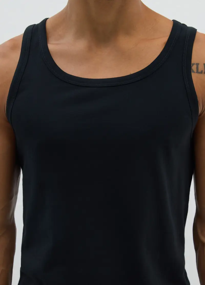 Tripack Canottiere Da Uomo In Puro Cotone Nero Regular Fit, Nero miniatura 2