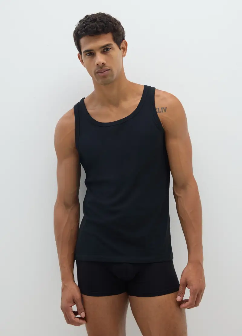 Tripack Canottiere Da Uomo In Puro Cotone Nero Regular Fit, Nero