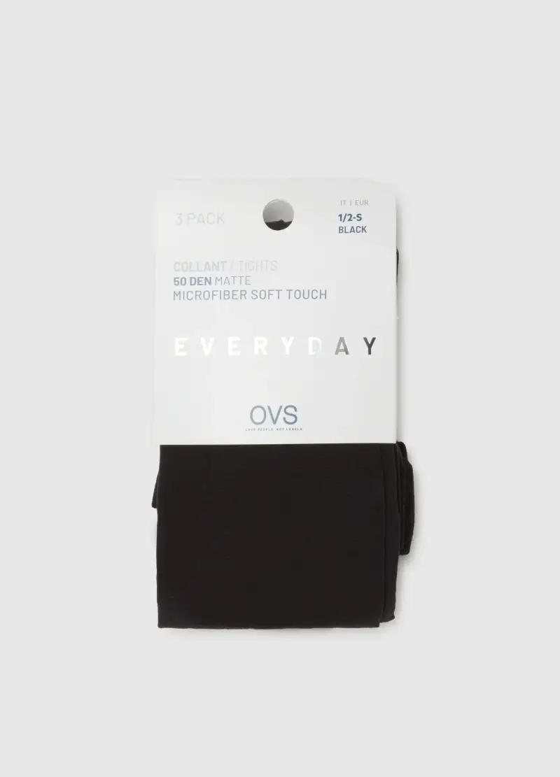 Tripack Collant Neri Elasticizzati, Donna, Nero