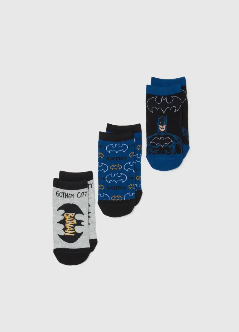 Tripack Di Calzini Da Ragazzo In Misto Cotone Multicolor Con Stampa Batman, Bambino, Multicolor