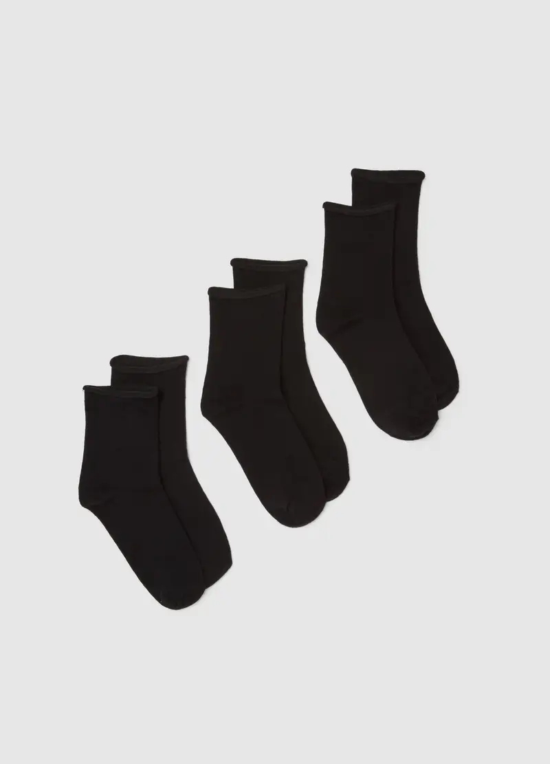 OVS , Tripack Di Calzini In Cotone Nero Elasticizzato, Donna, Nero, Taglia: 36-38