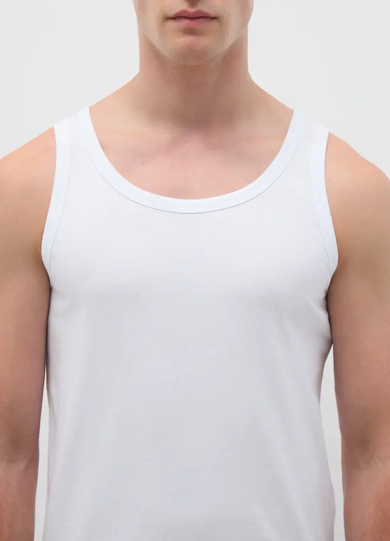 Tripack Di Canottiere Da Uomo In Puro Cotone Bianca Regular Fit, Bianco miniatura 2