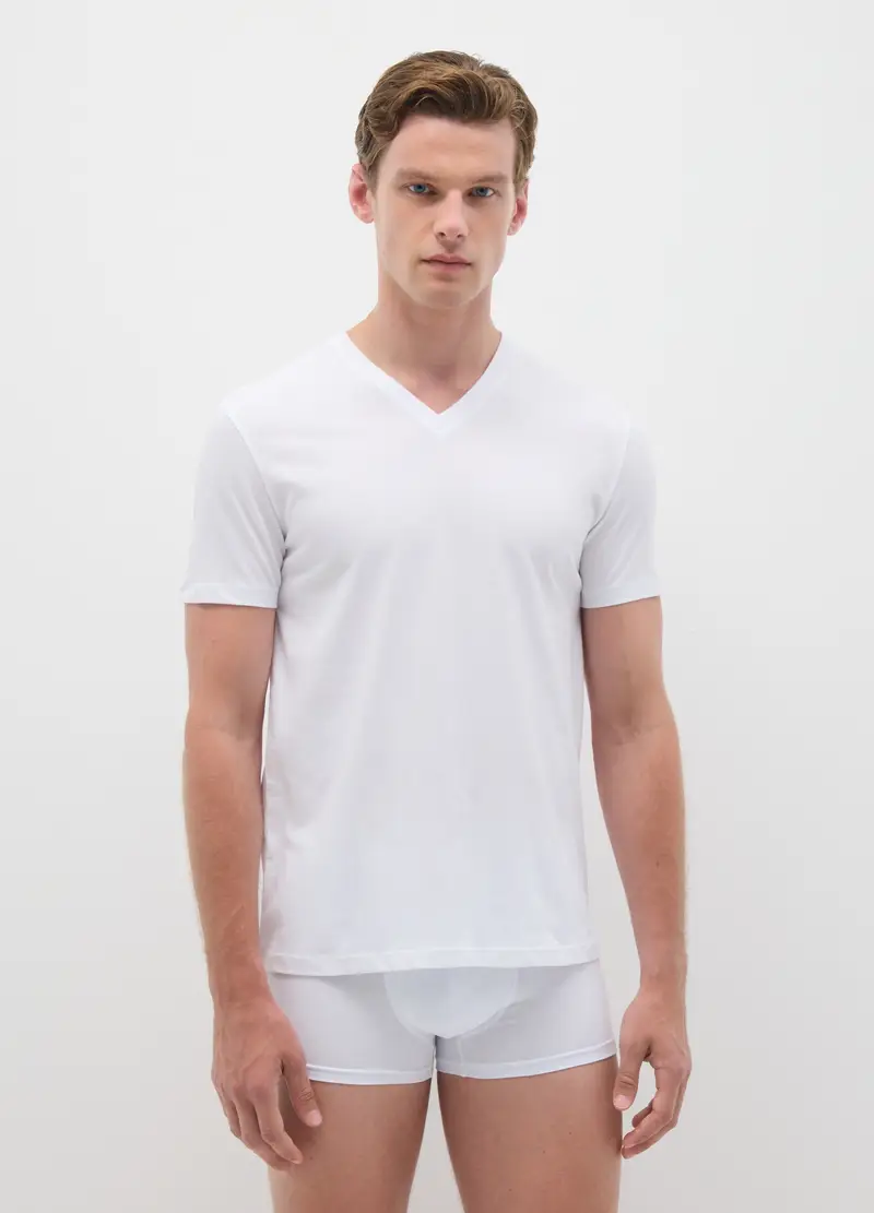 Tripack Di T-shirt Da Uomo Bianche In Puro Cotone Con Scollo A V, Bianco