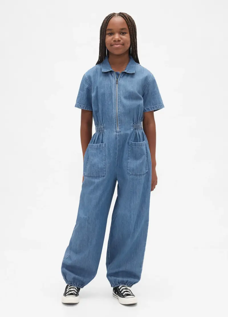 Tuta In Denim Per Bambina, Blu
