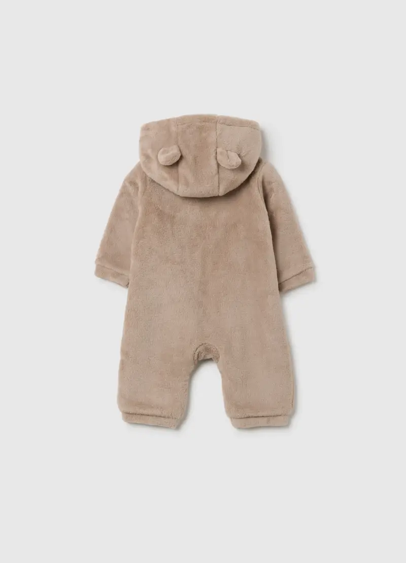 Tutina Da Neonato In Pile Beige Con Cappuccio, Unisex, Beige miniatura 2