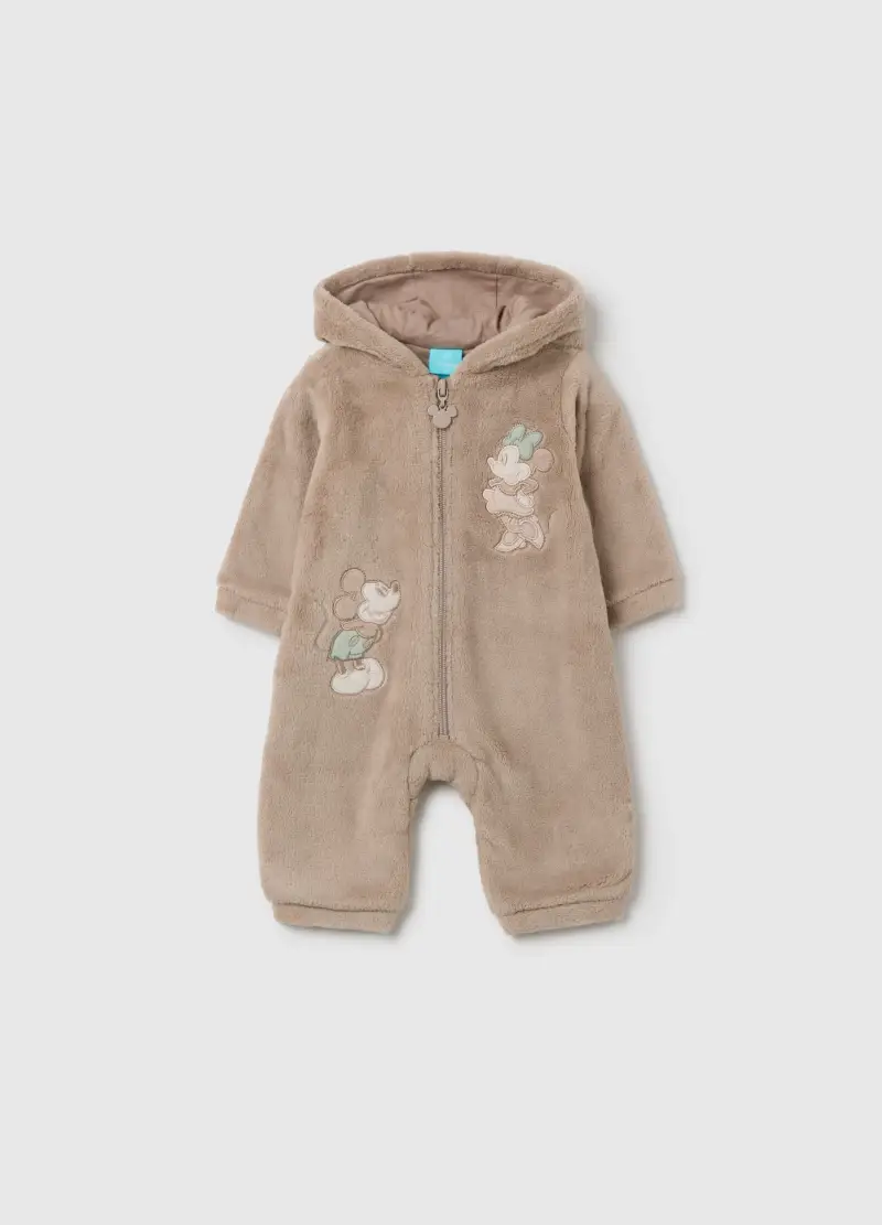 Tutina Da Neonato In Pile Beige Con Cappuccio, Unisex, Beige