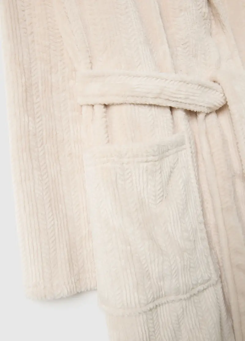 Vestaglia Beige Con Cintura E Tasche, Donna, Beige miniatura 2