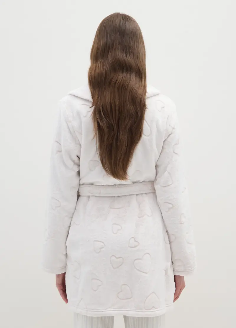 Vestaglia Bianca Con Tasche E Cuori, Donna, Bianco miniatura 3