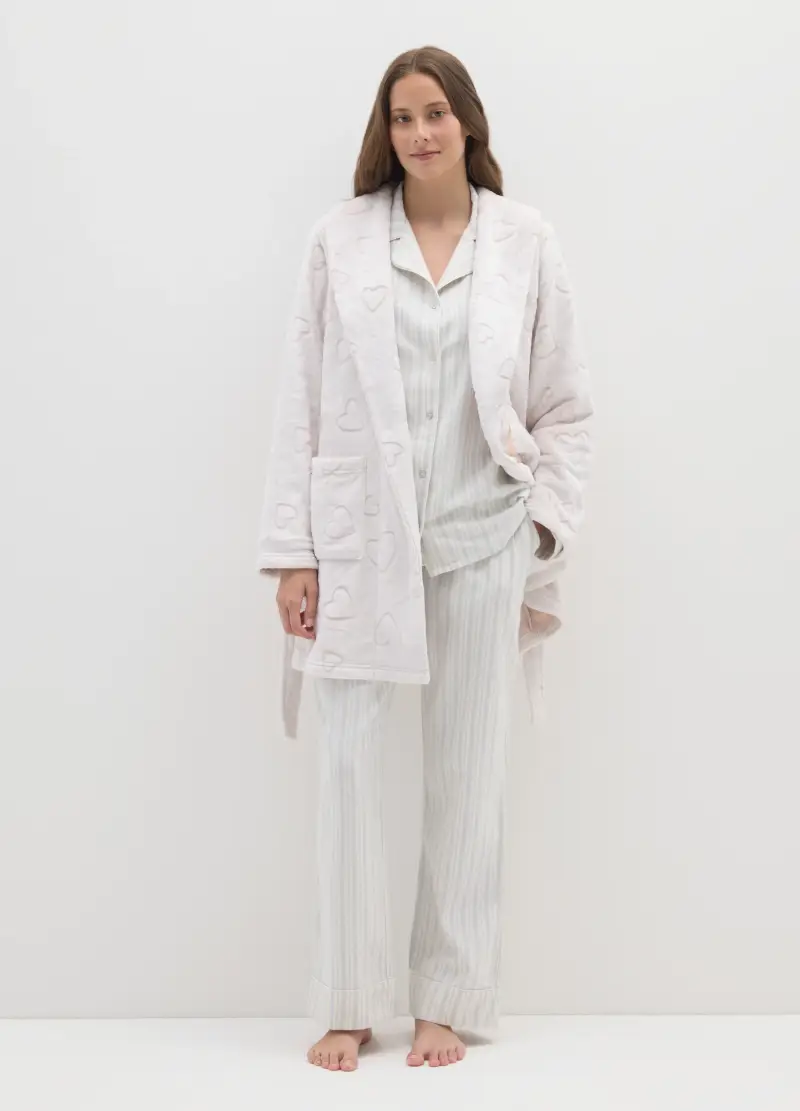 Vestaglia Bianca Con Tasche E Cuori, Donna, Bianco