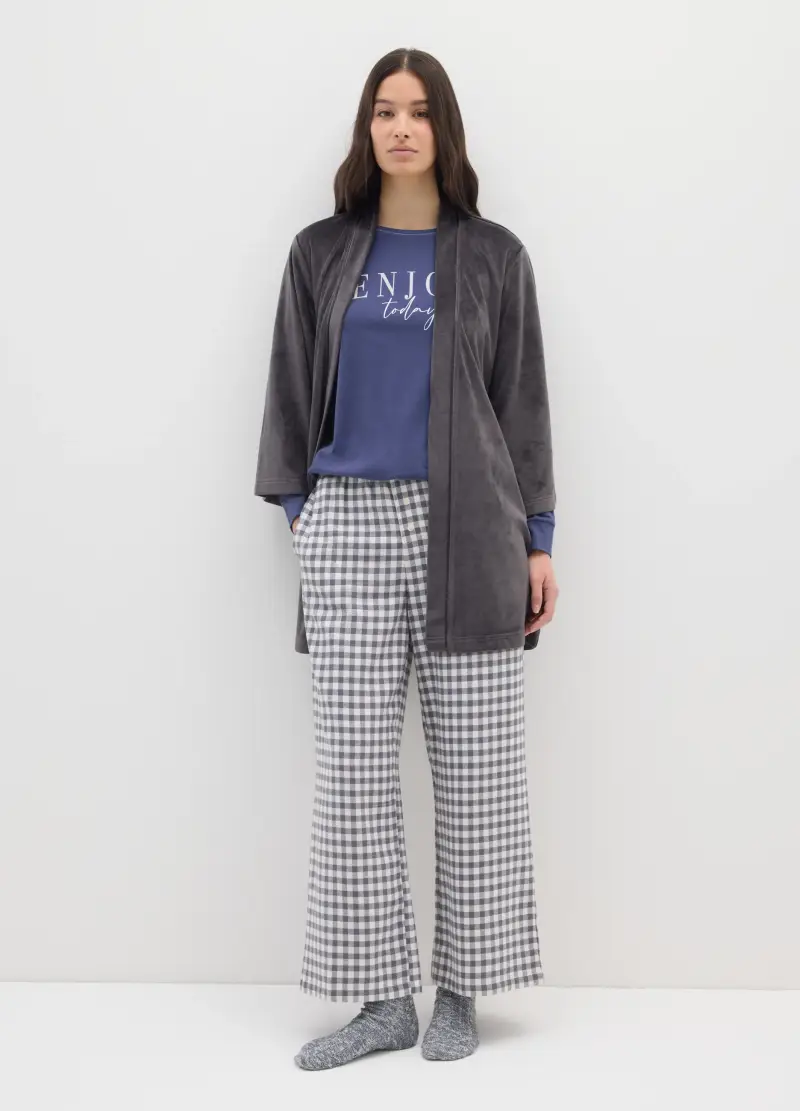 Vestaglia Grigia In Ciniglia Elasticizzata, Donna, Grigio