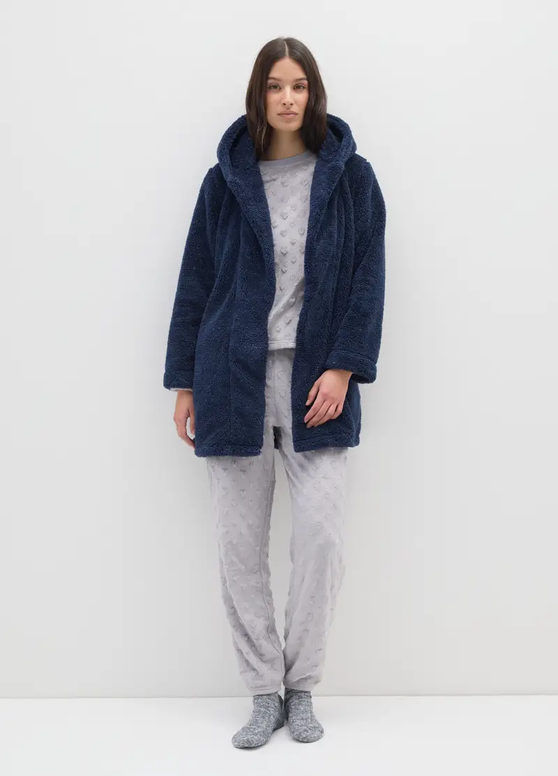 Vestaglia In Coral Fleece Blu, Donna, Blu miniatura 2