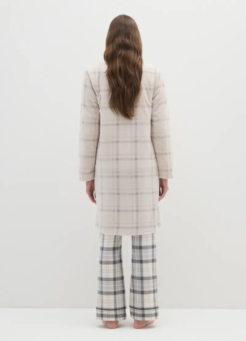 Vestaglia In Pile Beige A Quadri Con Tasche, Donna, Beige miniatura 3