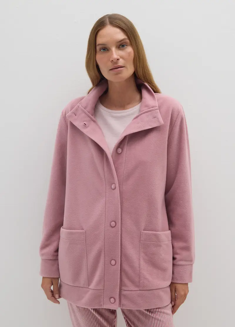 Vestaglia In Pile Rosa Con Bottoni E Tasche, Donna, Rosa miniatura 2