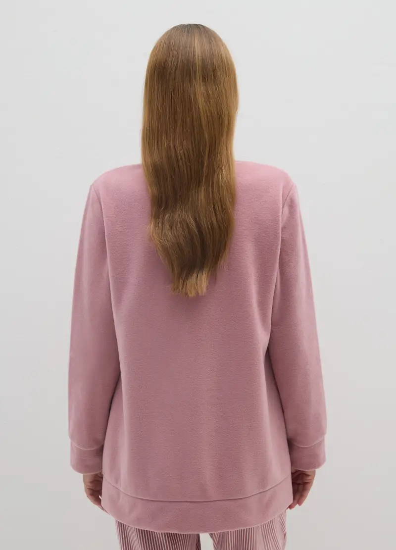 Vestaglia In Pile Rosa Con Bottoni E Tasche, Donna, Rosa miniatura 3