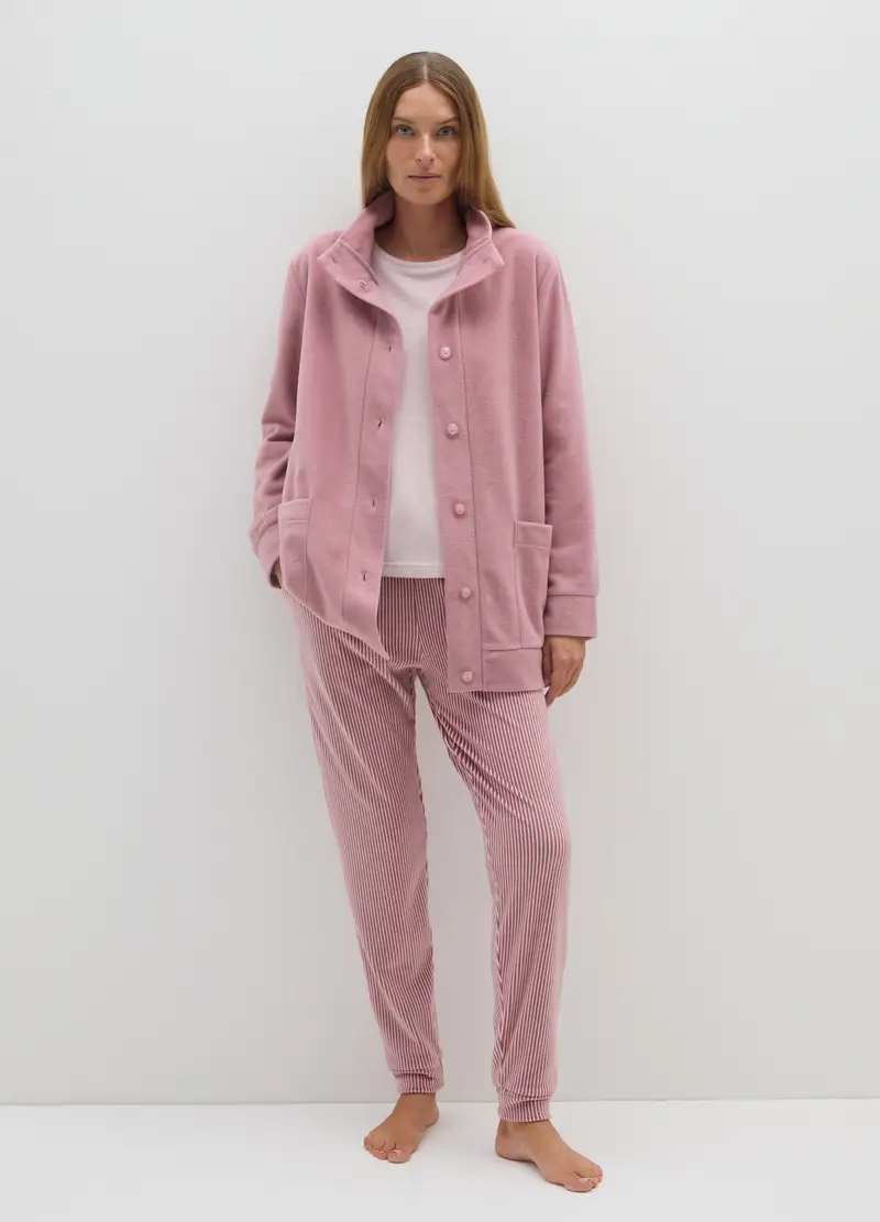 Vestaglia In Pile Rosa Con Bottoni E Tasche, Donna, Rosa
