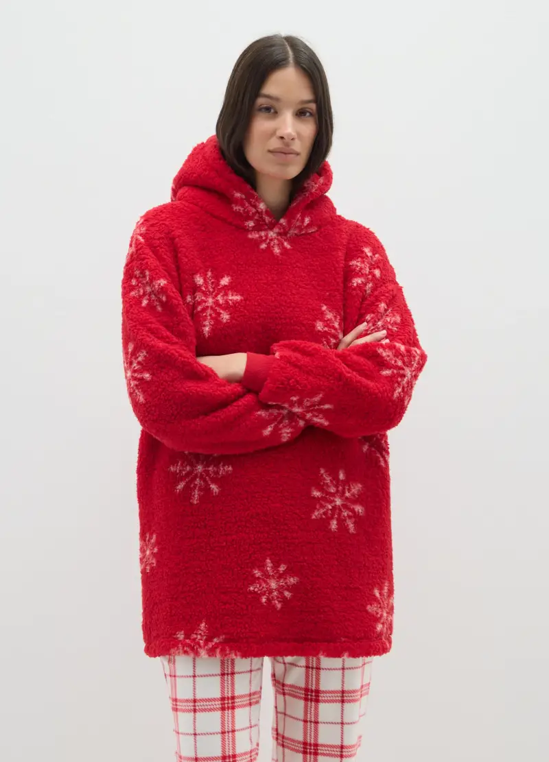 Vestaglia Natalizia Rossa In Sherpa, Donna, Rosso miniatura 3