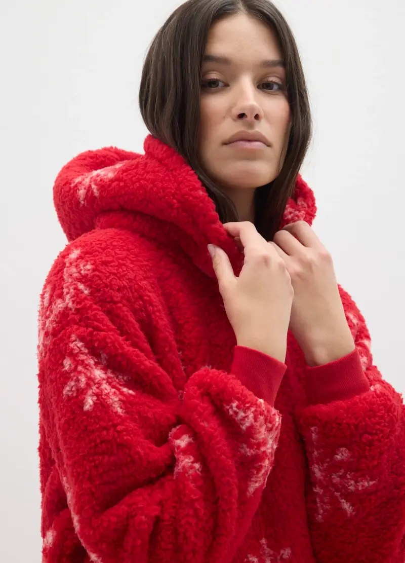 Vestaglia Natalizia Rossa In Sherpa, Donna, Rosso