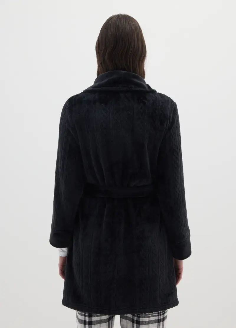 Vestaglia Nera Con Maniche Lunghe E Cinturino Regolabile, Donna, Nero miniatura 3