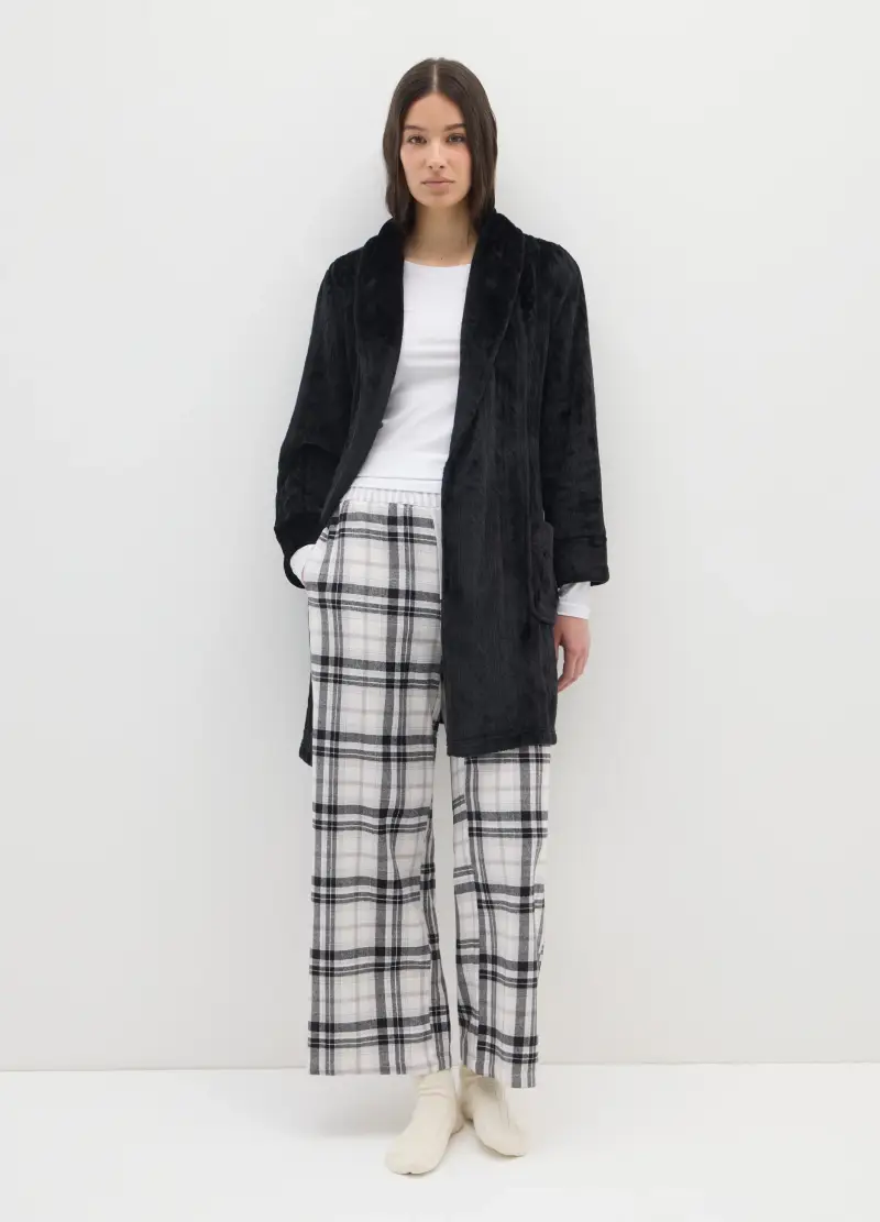 Vestaglia Nera Con Maniche Lunghe E Cinturino Regolabile, Donna, Nero