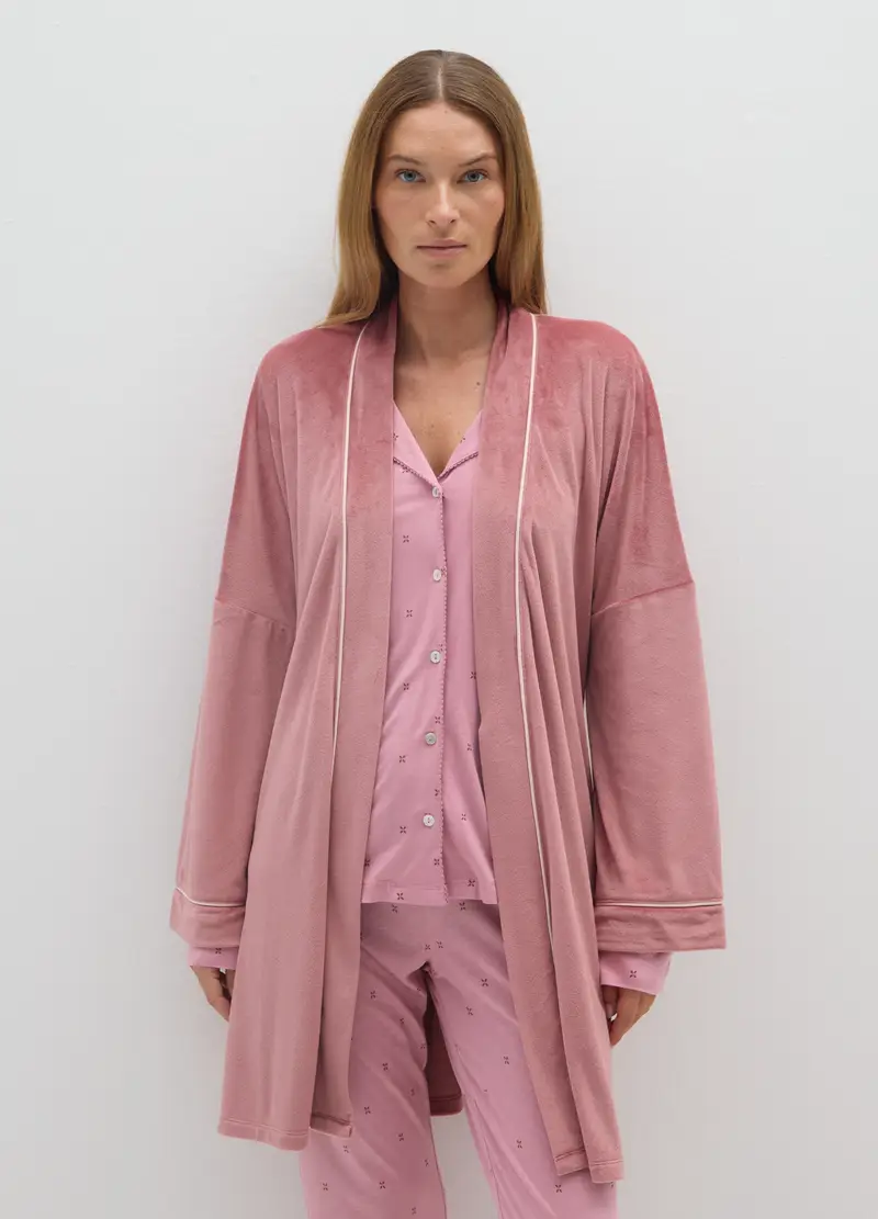 Vestaglia Rosa Con Cintura In Vita, Donna, Rosa miniatura 2