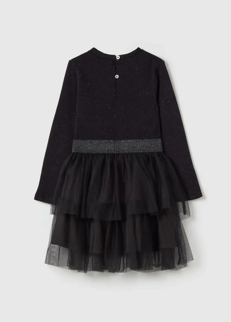 Vestito Con Lurex E Gonna In Tulle, Bambina, Nero miniatura 2