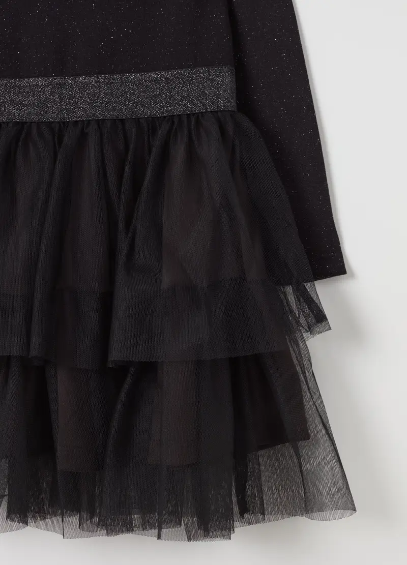 Vestito Con Lurex E Gonna In Tulle, Bambina, Nero miniatura 3