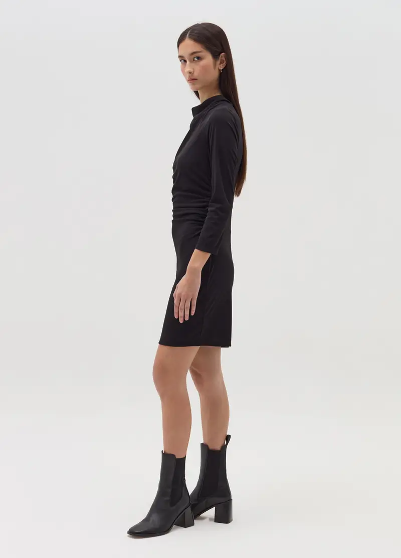 Vestito Corto Con Arricciatura, Donna, Nero miniatura 2