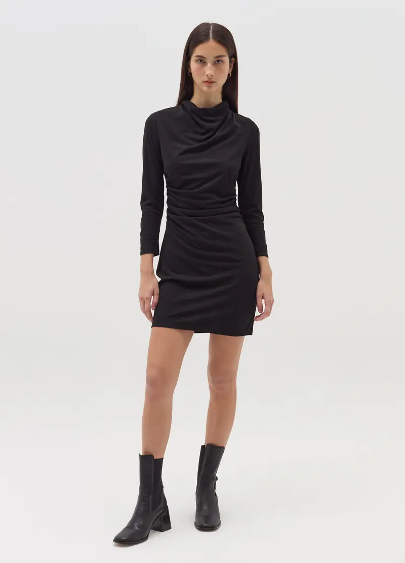 Vestito Corto Con Arricciatura, Donna, Nero