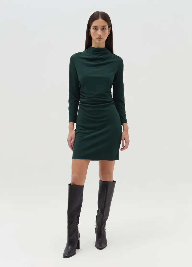 Vestito Corto Con Arricciatura, Donna, Verde miniatura 2