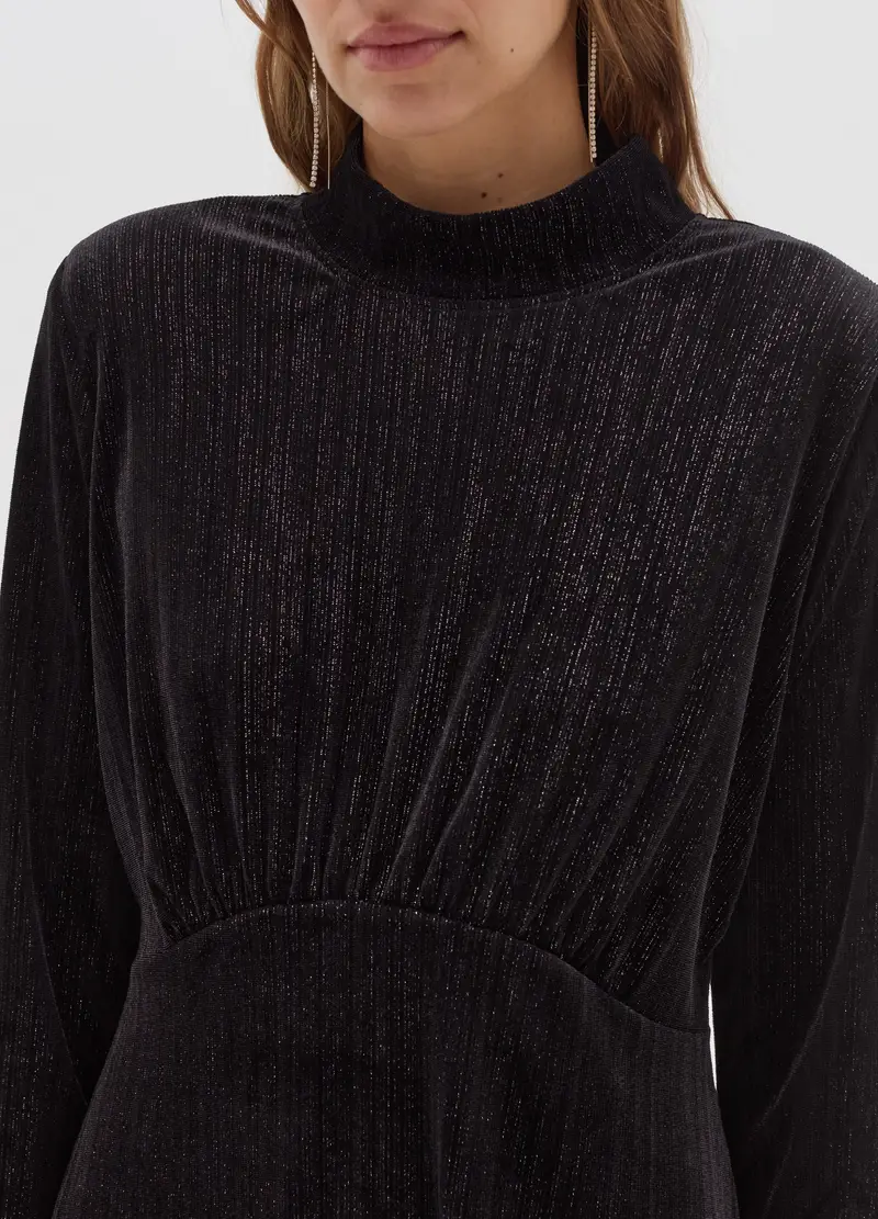 Vestito Corto In Velluto Con Lurex, Donna, Nero miniatura 3