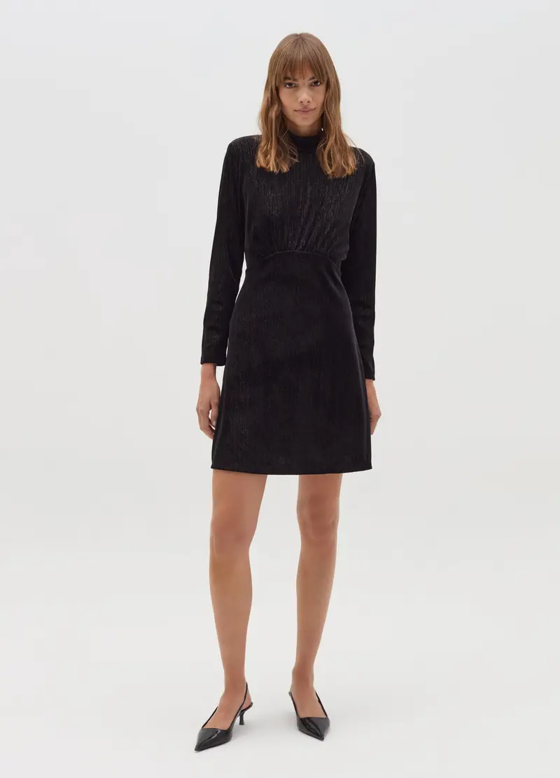 Vestito Corto In Velluto Con Lurex, Donna, Nero