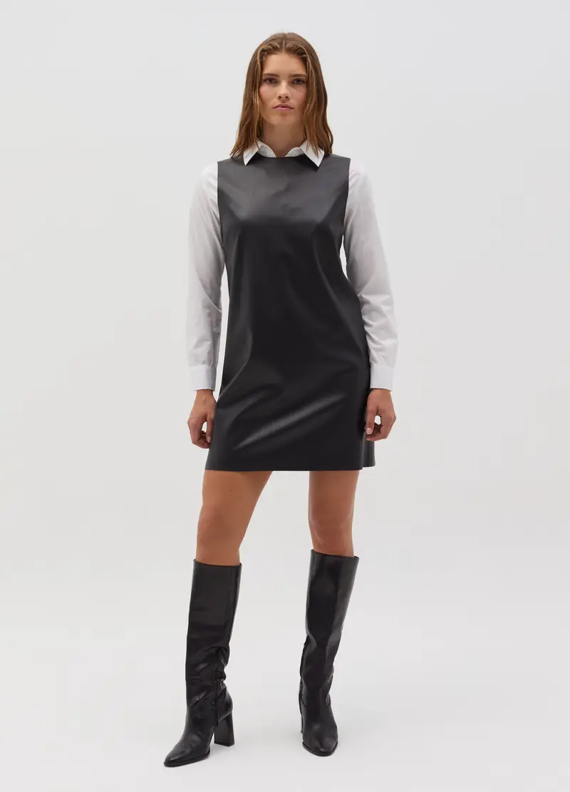 Ovs Vestito Corto Smanicato Effetto Lucido Donna Nero