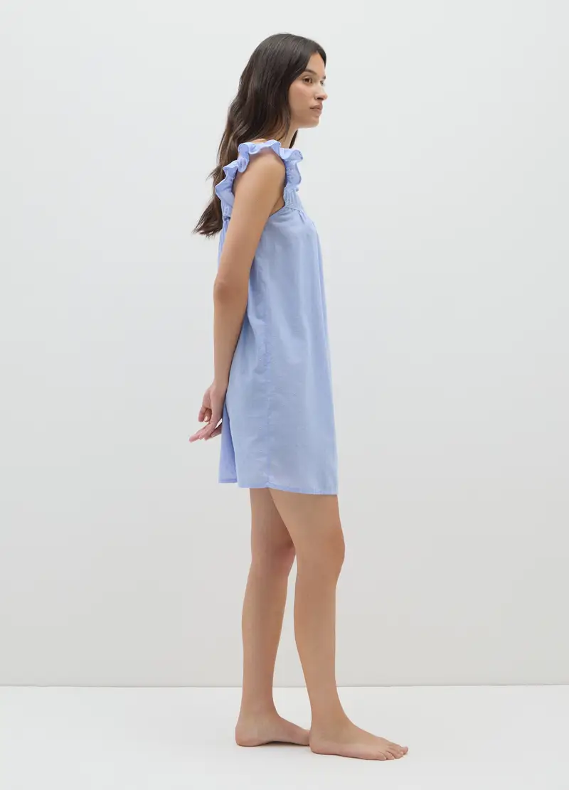 Vestito Da Donna In Puro Cotone Azzurro Con Balze, Azzurro miniatura 2