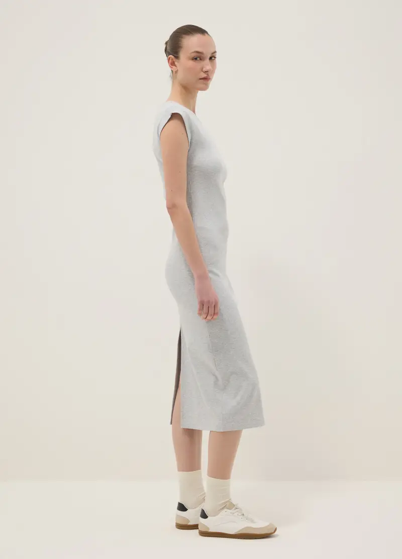 Vestito Fitted Senza Maniche In Cotone Elasticizzato Grigio, Donna, Grigio miniatura 2