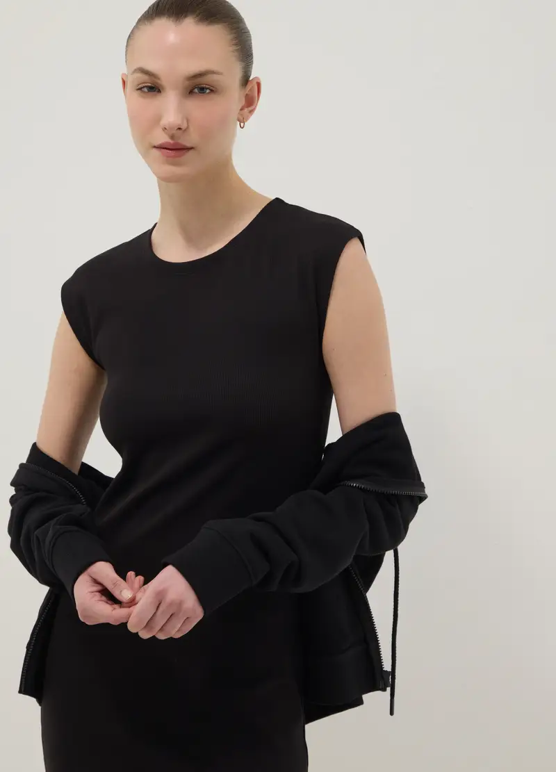 Vestito Fitted Senza Maniche In Cotone Elasticizzato Nero, Donna, Nero