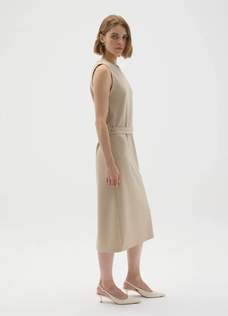 Vestito In Tessuto Elasticizzato Beige Slim Fit, Donna, Beige miniatura 2