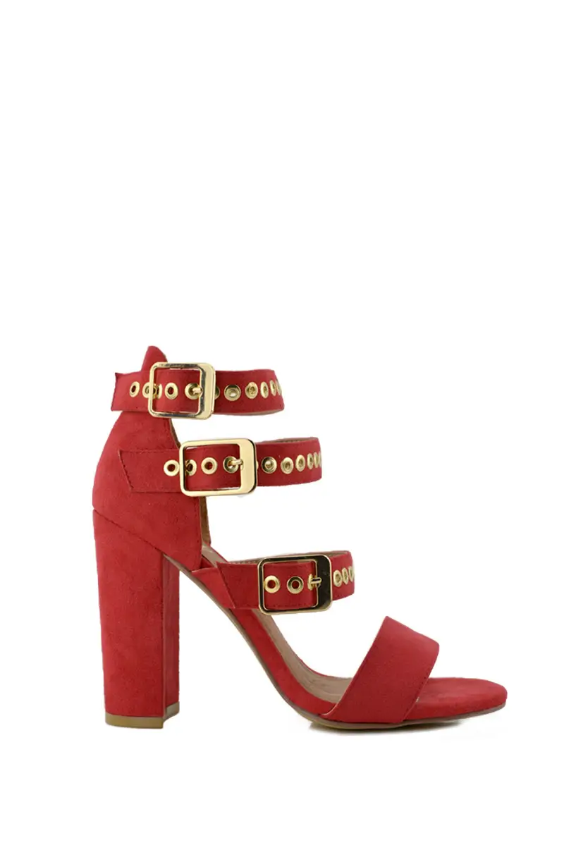 Sandalo con tacco donna con borchie rosso miniatura 2