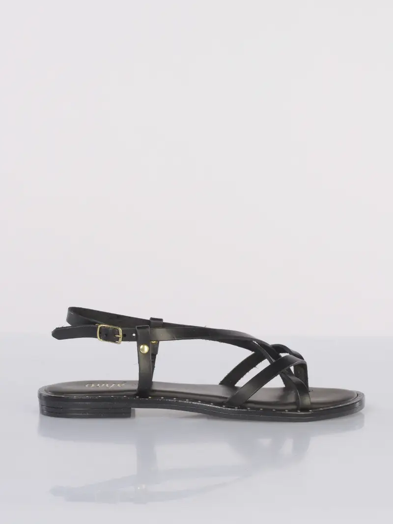 sandalo da donna Ovye in vera pelle infradito NERO