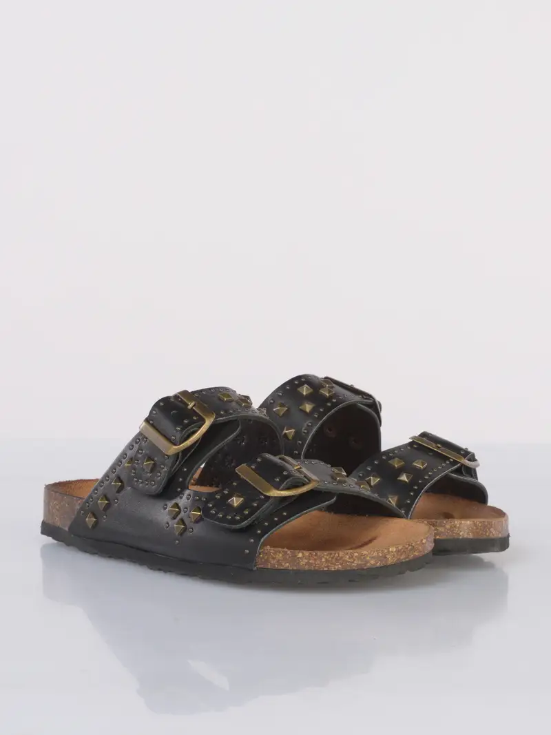 scarpa Bassa da donna Ovye in vera pelle con borchie e doppia fibbia NERO miniatura 2