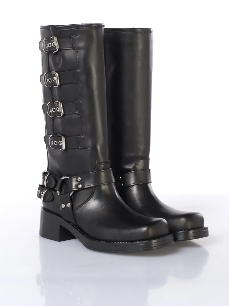 stivale da donna Ovye biker con fibbie NERO miniatura 2