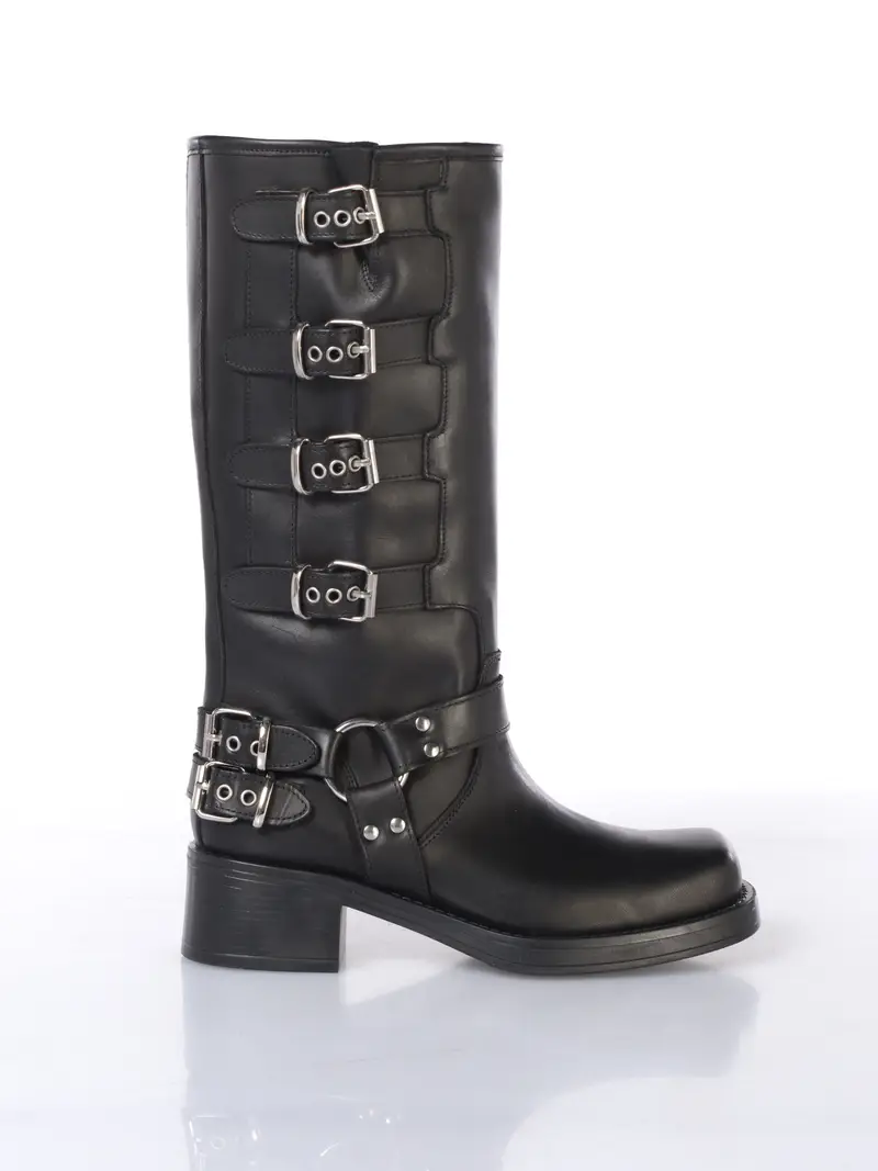 stivale da donna Ovye biker con fibbie NERO