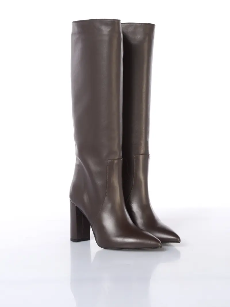 stivale da donna Ovye in vera pelle con tacco MARRON miniatura 2