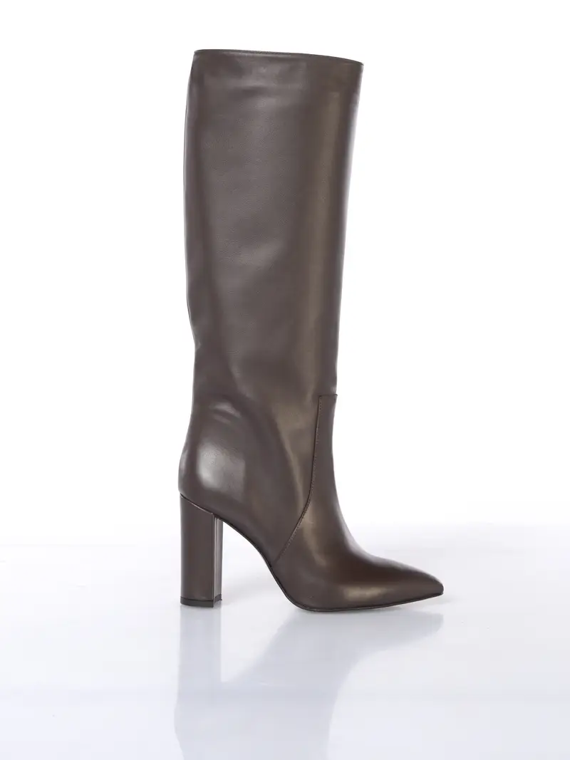 stivale da donna Ovye in vera pelle con tacco MARRON