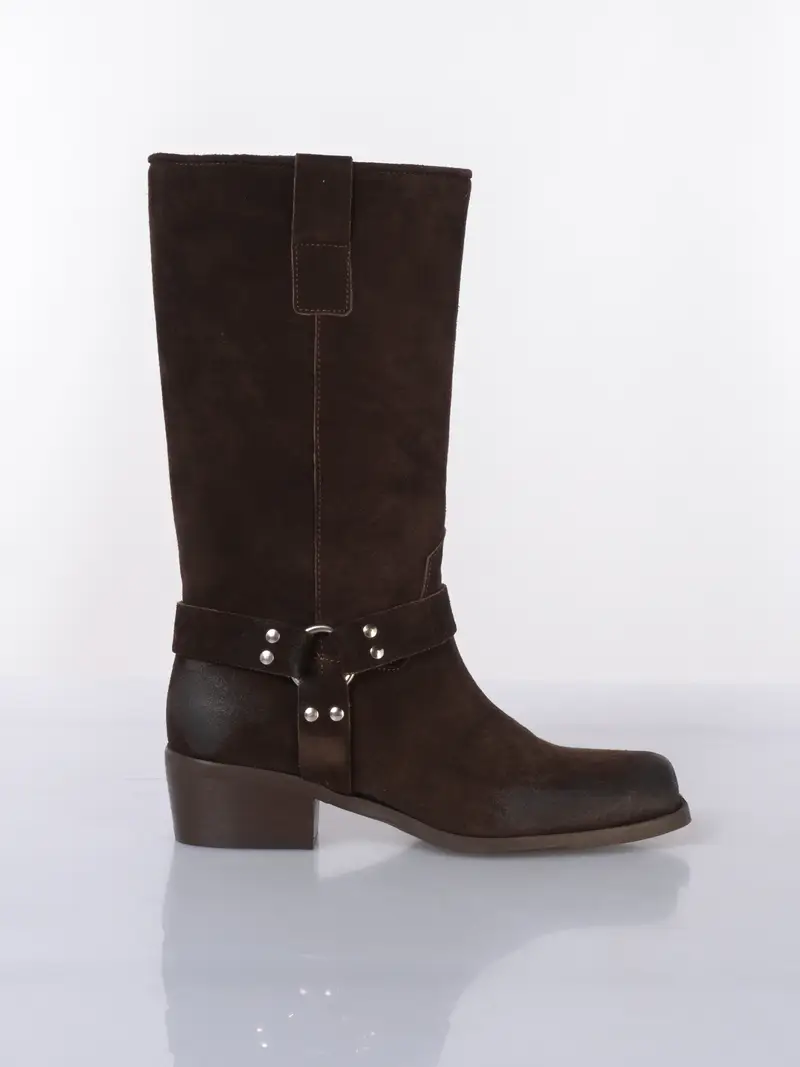 stivale da donna Ovye in vera pelle effetto camoscio MARRON