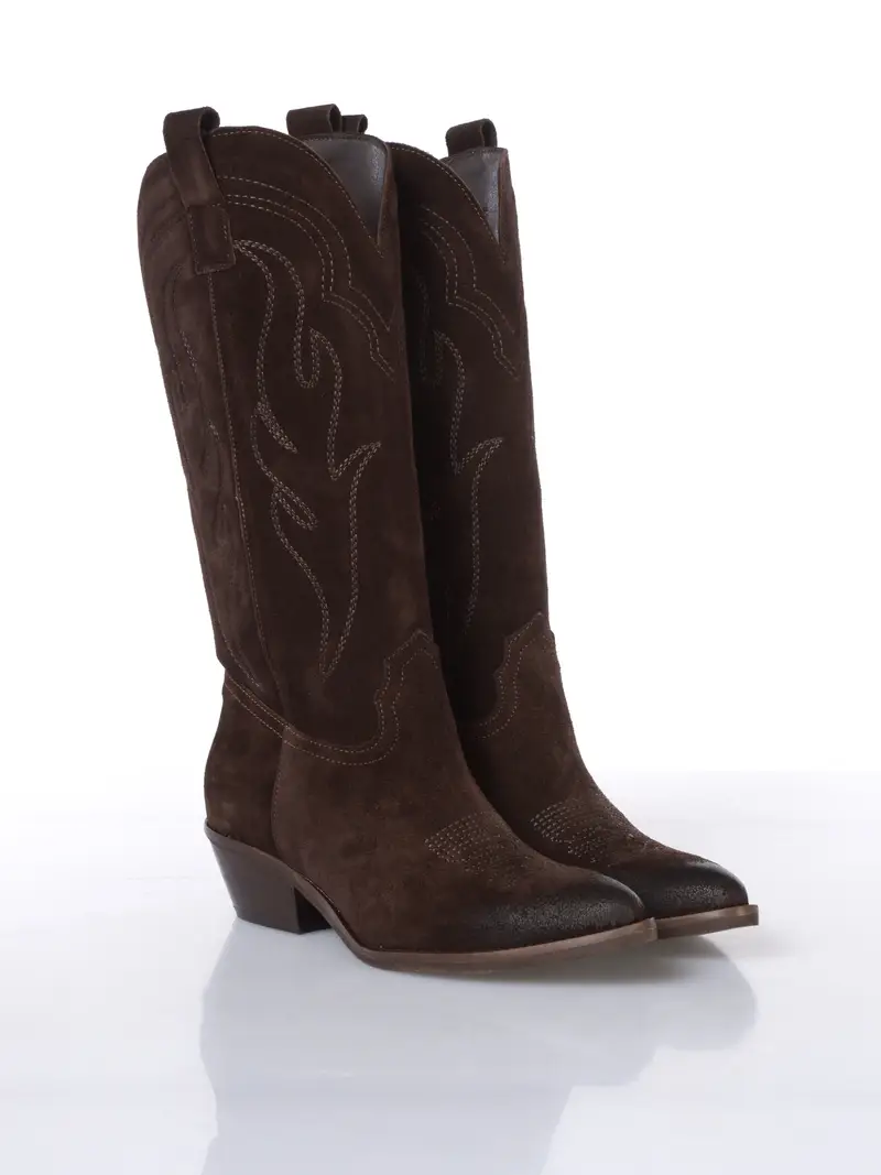 stivale da donna Ovye texano effetto camoscio con ricami MARRON miniatura 2