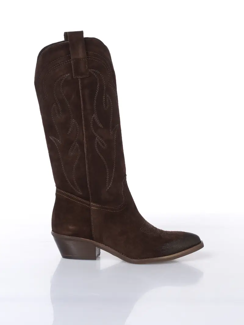 stivale da donna Ovye texano effetto camoscio con ricami MARRON